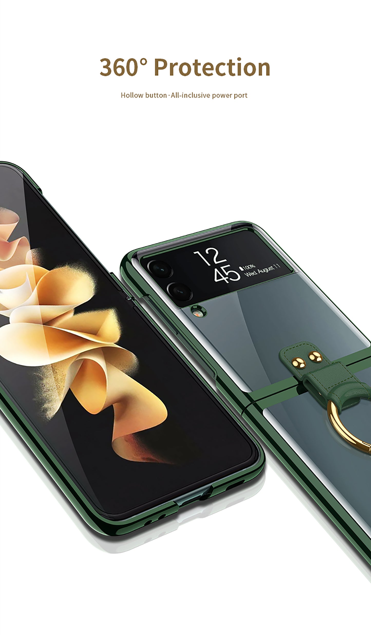 Luxury Transparent Plating Case Cover For Samsung Galaxy Z Flip 3 5G Case Ring Stand Hard Phone Cover For Galaxy Z Flip3 5G