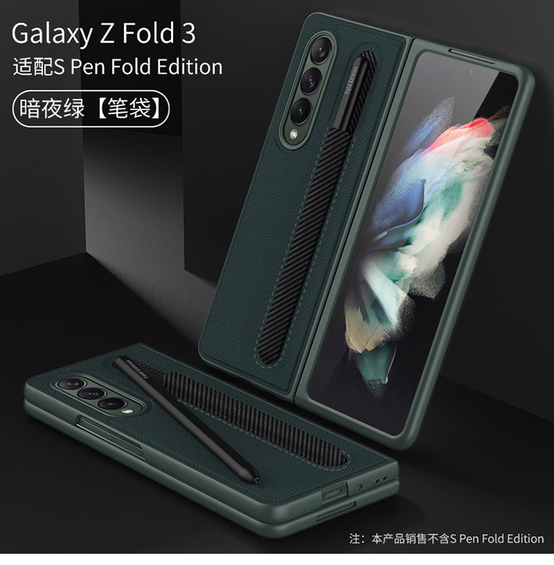 Leather Pen Slot Bag Case For Samsung Galaxy Z Fold 3 5G Ultra-thin Anti-knock Protection Cover For Samsung Z Fold3 5G Case