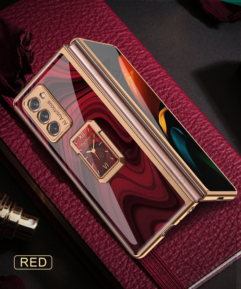 Luxury Plating Tempered Glass Case For Samsung Galaxy Z Fold 2 3 Case With Ring Stand Protection Cover For Galaxy Z Fold 2 3