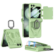Carregar imagem no visualizador da galeria, Foldable Phone Case with PC Material Hinge and Front Glass Metal Finger-ring Case for Samsung Galaxy Flip5

