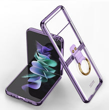 Lade das Bild in den Galerie-Viewer, Luxury Transparent Plating Case Cover For Samsung Galaxy Z Flip 3 5G Case Ring Stand Hard Phone Cover For Galaxy Z Flip3 5G
