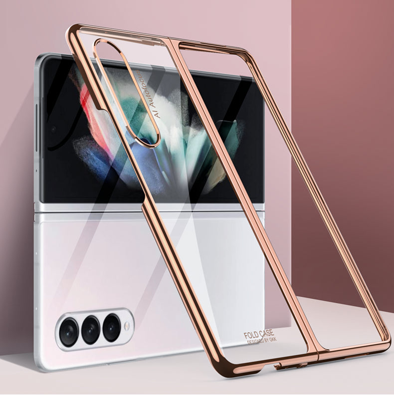Luxury Plating Flip Case For Samsung Galaxy Z Fold 2 3 5G HD Transparent Shockproof Hard Cover For Samsung Z Fold3 5G Case