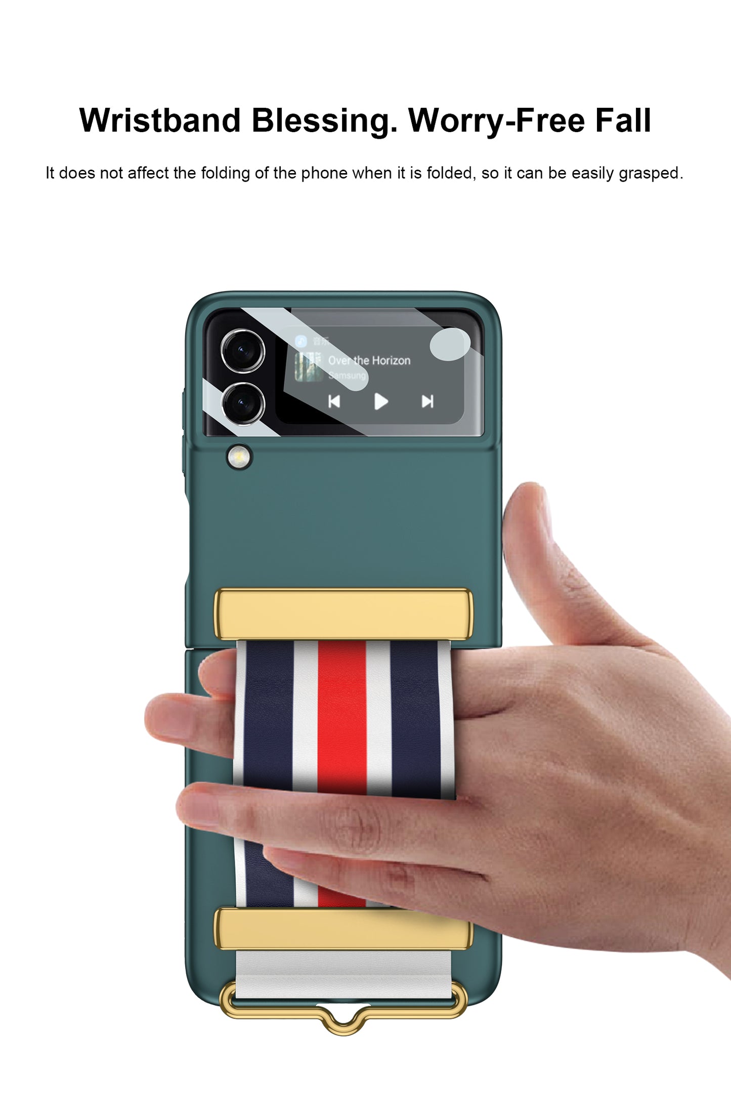 Painted Leather Hand Strap Plastic Case For Samsung Galaxy Z Flip 3 5G Back Screen Glass Cover For Samsung Z Flip 3 5G Case