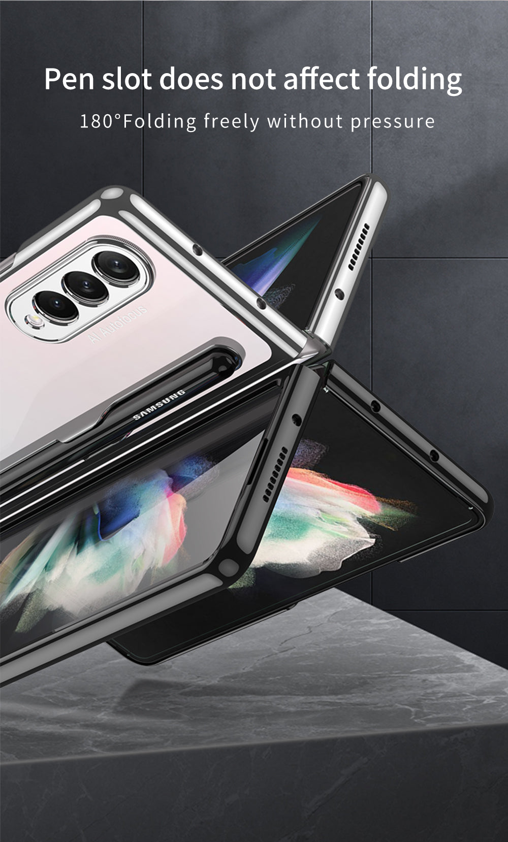Front Tempered Glass Case For Samsung Galaxy Z Fold 3 5G Transparent Plating With Pen Slot Cover For Samsung Fold 3 5G Case