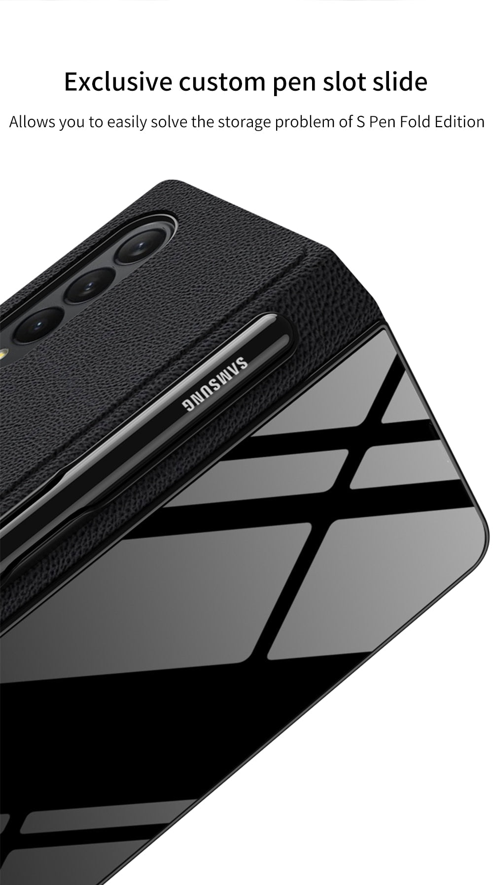Samsung Galaxy Z Fold 3 Case With S Pen Holder Slot Leather and Tempered Glass Flip Stand Cover For Galaxy Z Fold 3