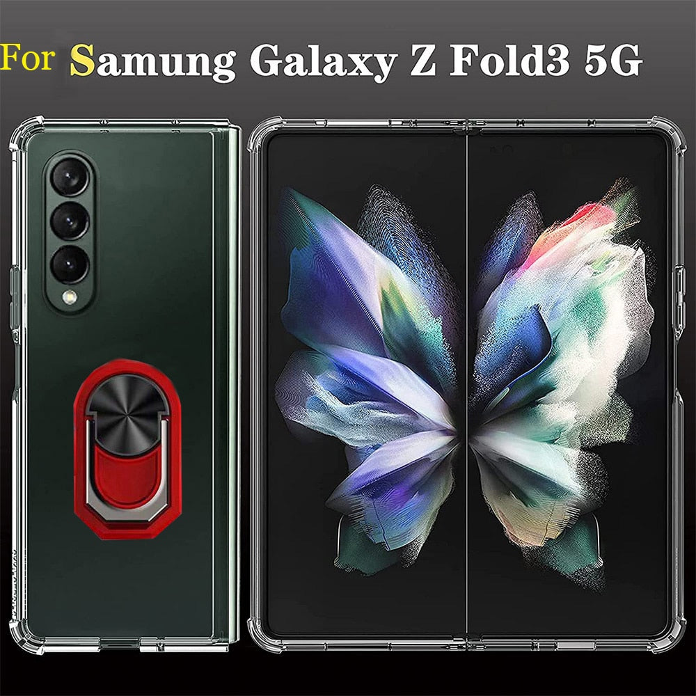 Ring Case for Galaxy Z Fold 3 Reinforced Corners Shockproof  Soft TPU Bumper  Back Airbag Case For Samsung Galaxy Z Fold3 5G