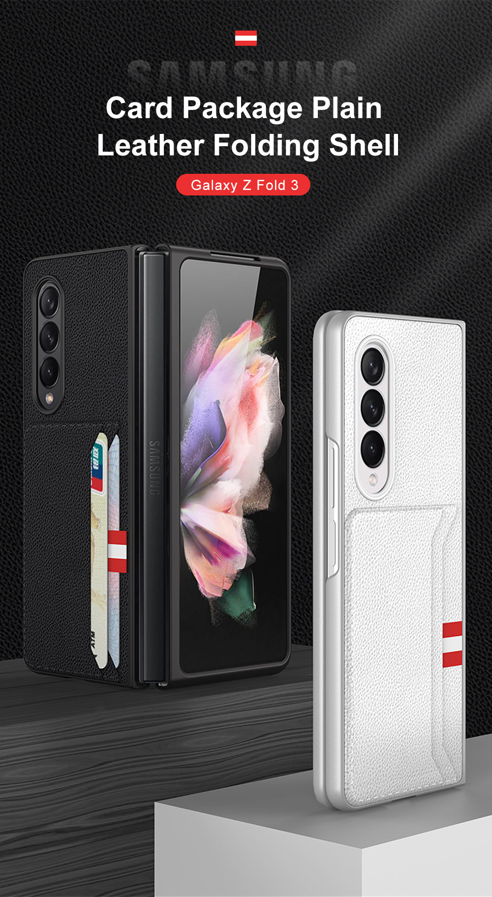 Leather Card Package Case For Samsung Galaxy Z Fold 3 5G Anti-knock Protection Hard Cover For Samsung Z Fold3 Case Coque