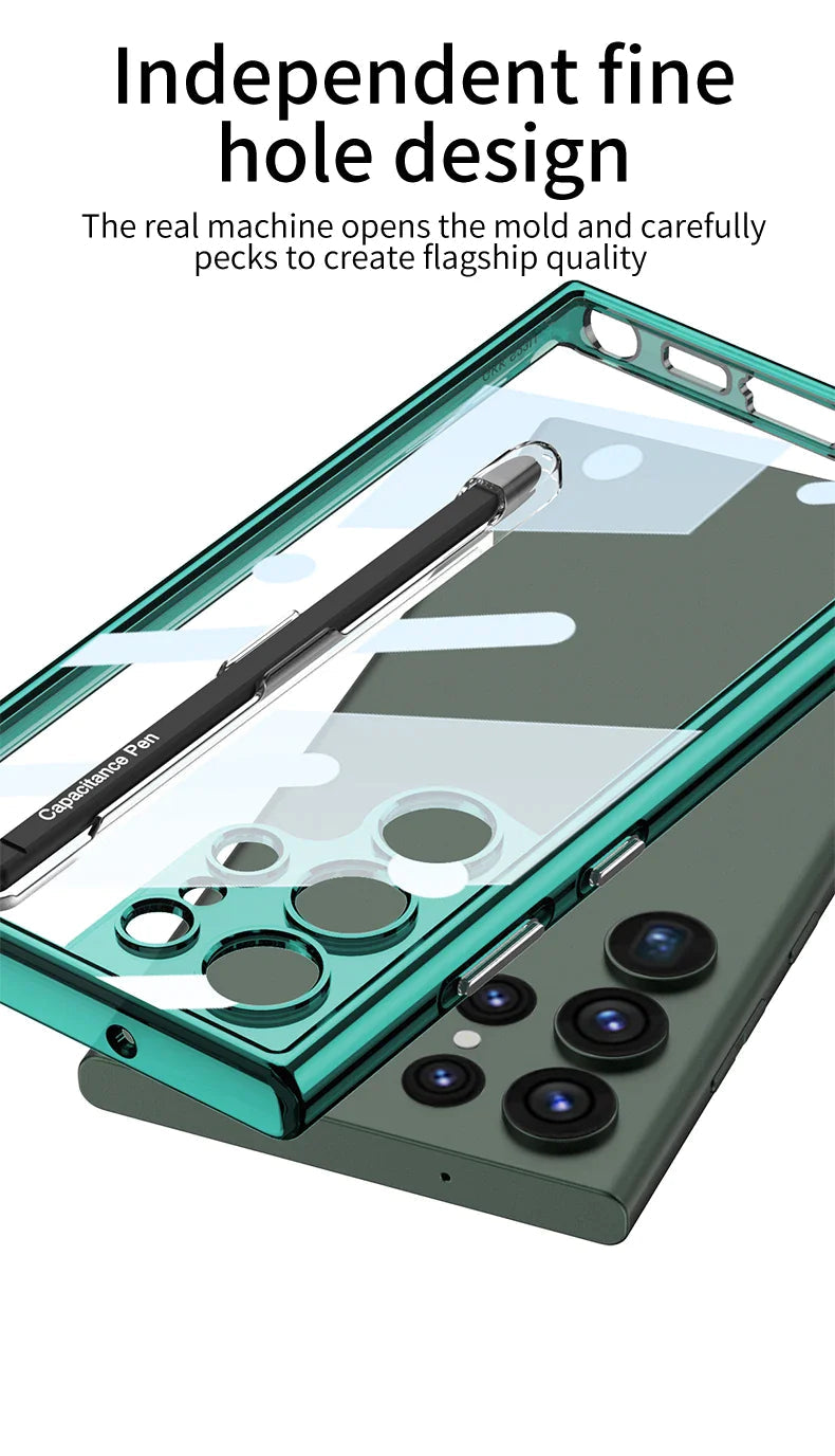 Transparent TPU Clear PC Shockproof Hard Cell Phone Case with Pen For Samsung S23 S24 Ultra S23 S24 Plus