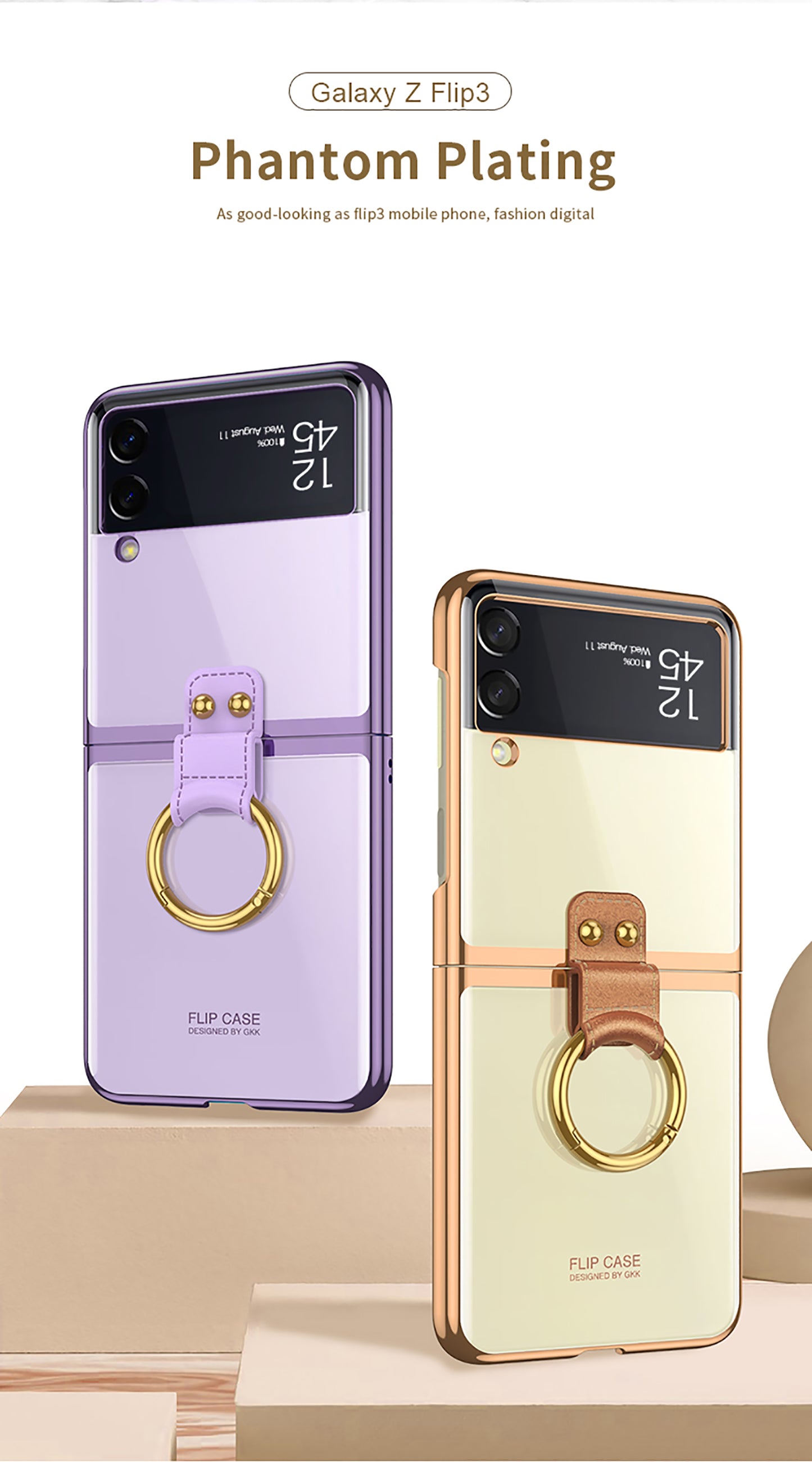 Luxury Transparent Plating Case Cover For Samsung Galaxy Z Flip 3 5G Case Ring Stand Hard Phone Cover For Galaxy Z Flip3 5G