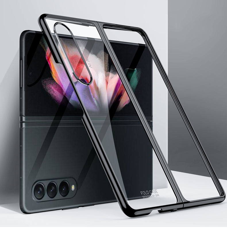 Luxury Plating Flip Case For Samsung Galaxy Z Fold 2 3 5G HD Transparent Shockproof Hard Cover For Samsung Z Fold3 5G Case