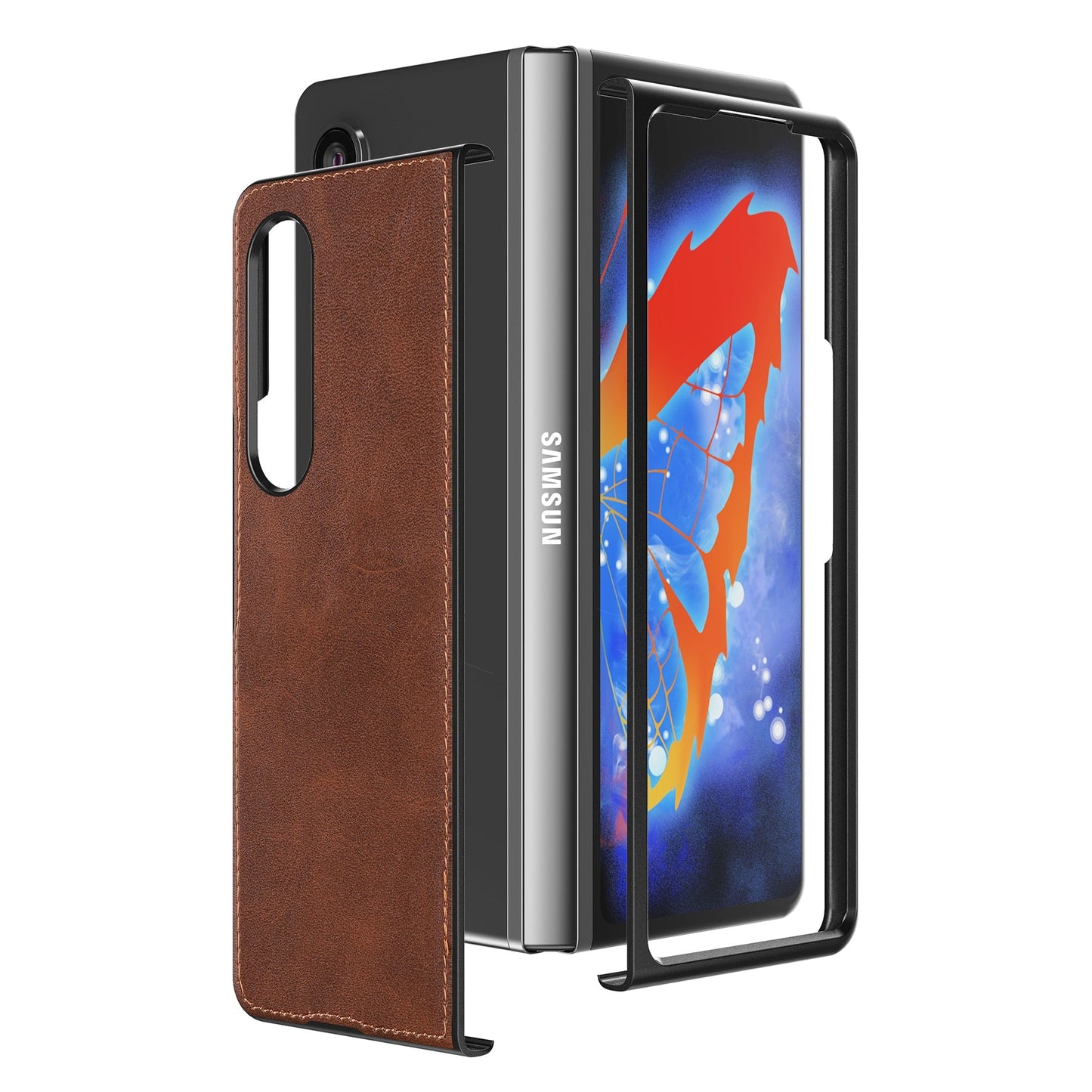 Samsung Galaxy Z Fold 3 5G Case Slim Lightweight Genuine Leather Hand Strap Protective Shockproof Cover