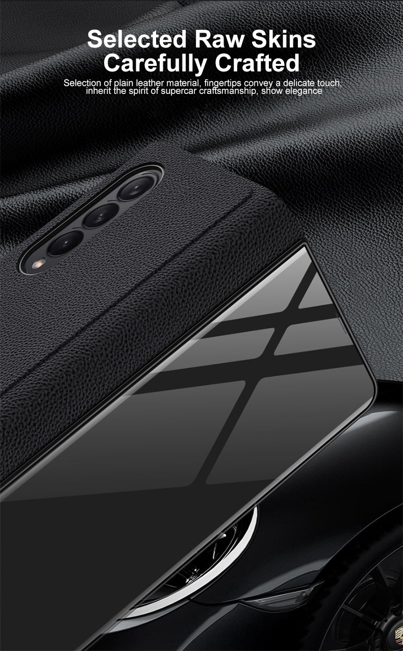 Leather Tempered Glass Case For Samsung Galaxy Z Fold 3 5G Cover Luxury Holster Anti-knock Hard For Samsung Z Fold3 5G Case