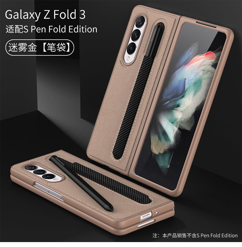 Leather Pen Slot Bag Case For Samsung Galaxy Z Fold 3 5G Ultra-thin Anti-knock Protection Cover For Samsung Z Fold3 5G Case