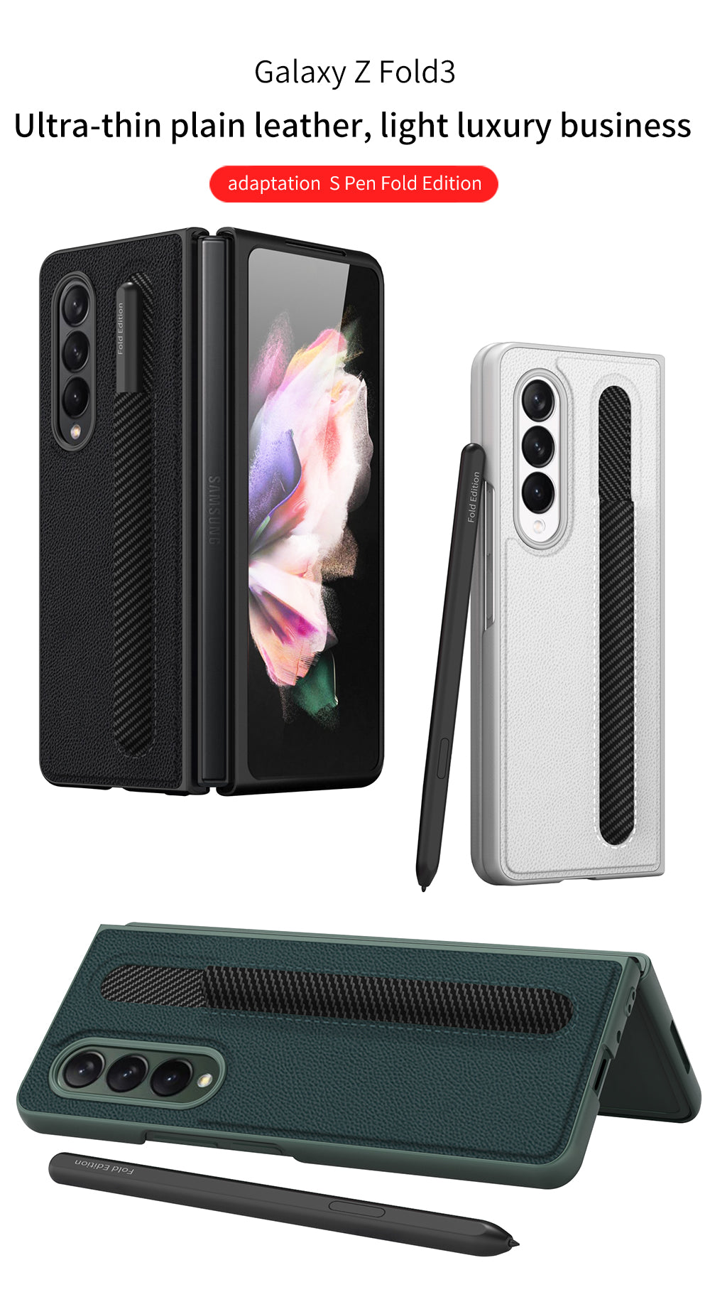 Leather Pen Slot Bag Case For Samsung Galaxy Z Fold 3 5G Ultra-thin Anti-knock Protection Cover For Samsung Z Fold3 5G Case