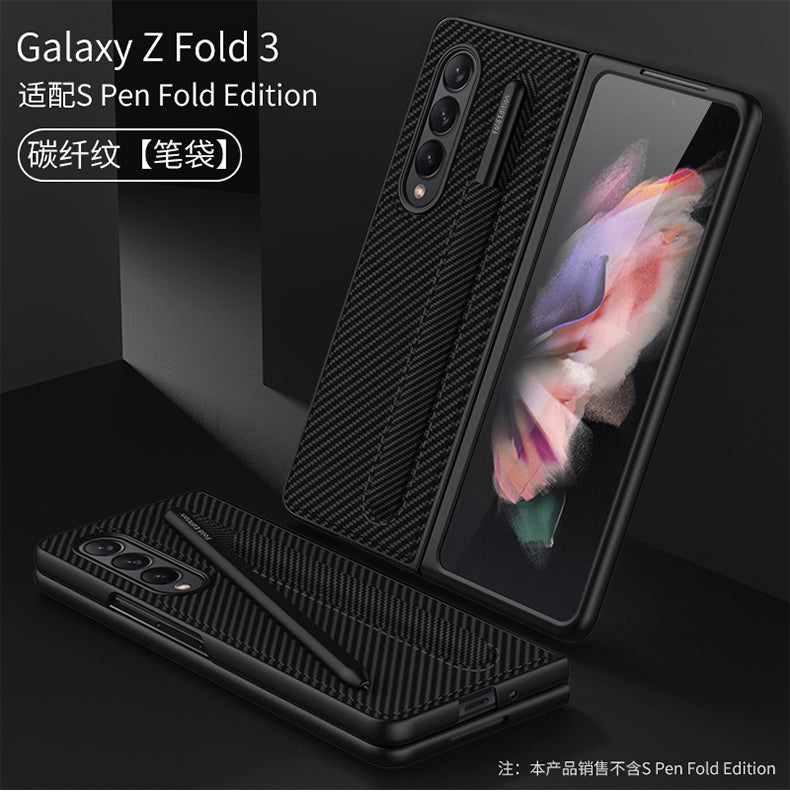 Leather Pen Slot Bag Case For Samsung Galaxy Z Fold 3 5G Ultra-thin Anti-knock Protection Cover For Samsung Z Fold3 5G Case