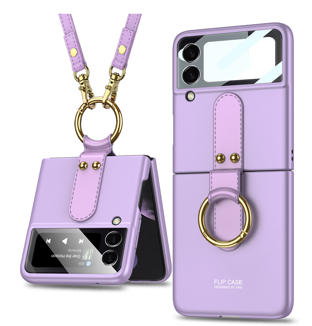 Ultra-thin Back Screen Glass Case Cover For Samsung Galaxy Z Flip 3 5G Case Finger-Ring Plastic Hard Cover For Samsung Flip3