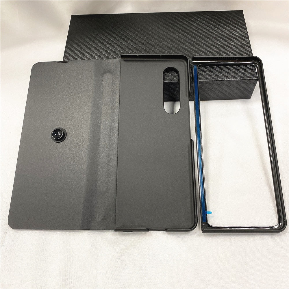 Samsung Galaxy Z Fold 3 Case With S Pen Holder Slot Leather and Tempered Glass Flip Stand Cover For Galaxy Z Fold 3