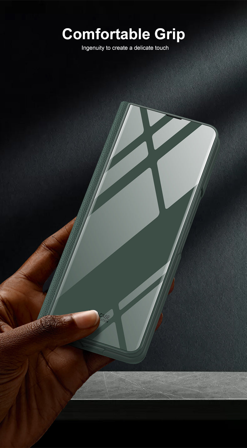 Leather Tempered Glass Case For Samsung Galaxy Z Fold 3 5G Cover Luxury Holster Anti-knock Hard For Samsung Z Fold3 5G Case
