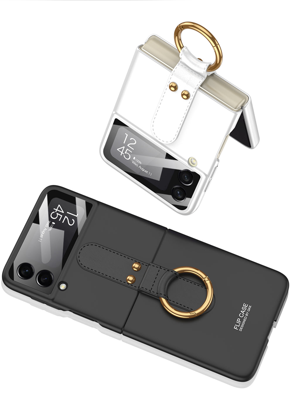 Ultra-thin Back Screen Glass Case Cover For Samsung Galaxy Z Flip 3 5G Case Finger-Ring Plastic Hard Cover For Samsung Flip3