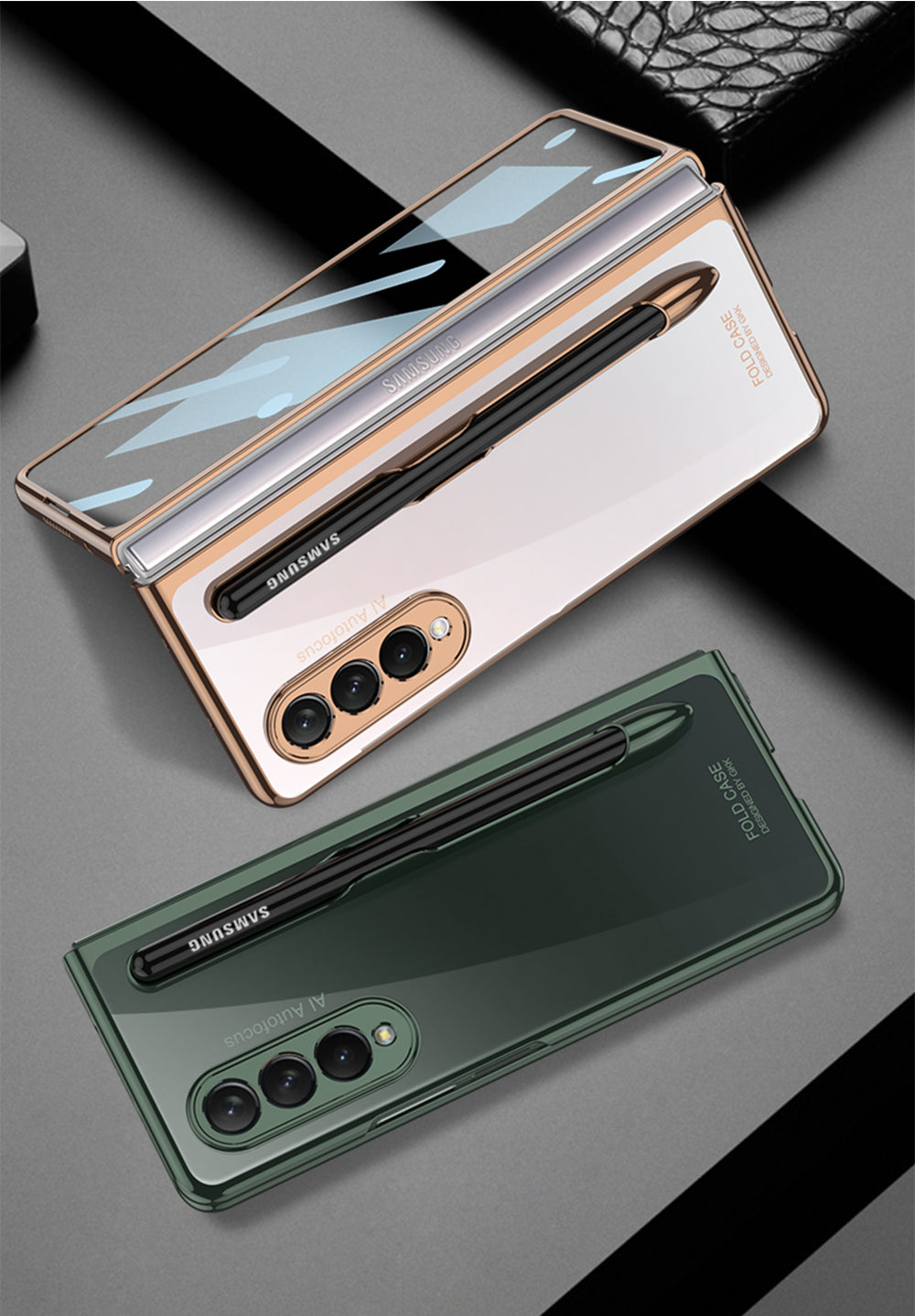 Front Tempered Glass Case For Samsung Galaxy Z Fold 3 5G Transparent Plating With Pen Slot Cover For Samsung Fold 3 5G Case