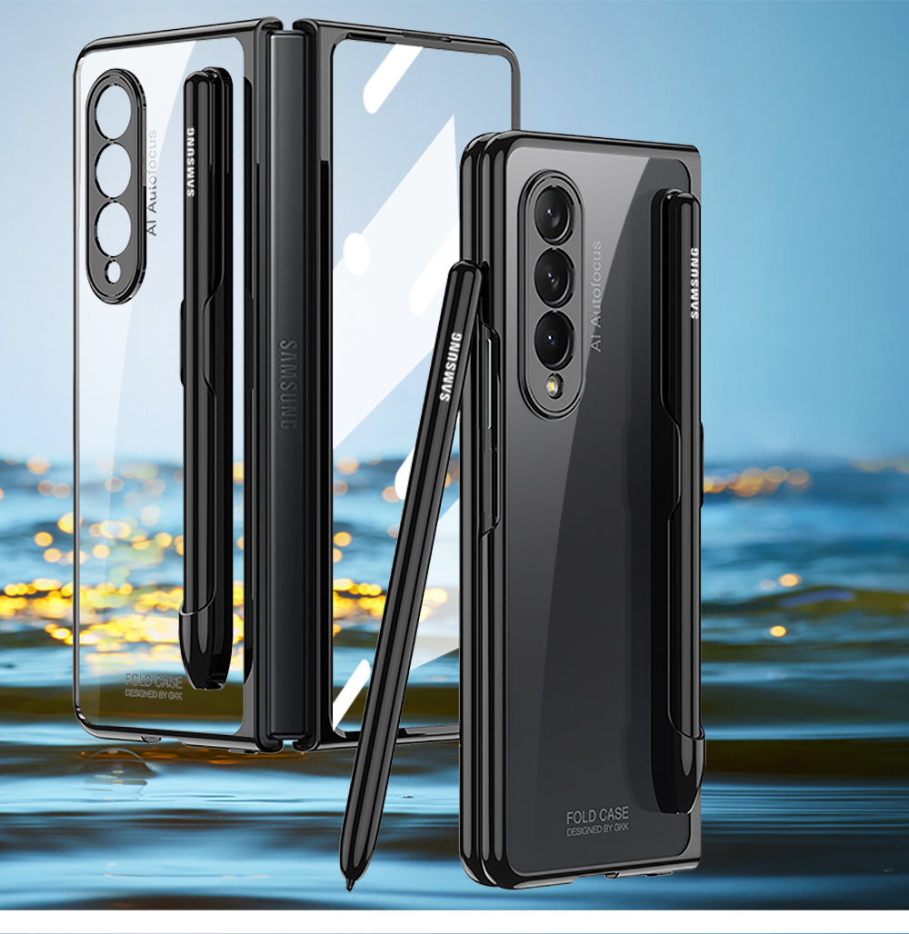 Front Tempered Glass Case For Samsung Galaxy Z Fold 3 5G Transparent Plating With Pen Slot Cover For Samsung Fold 3 5G Case