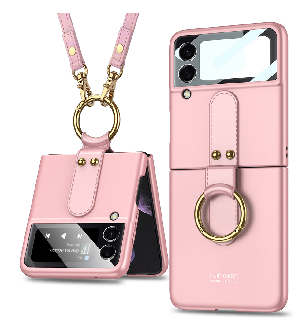 Ultra-thin Back Screen Glass Case Cover For Samsung Galaxy Z Flip 3 5G Case Finger-Ring Plastic Hard Cover For Samsung Flip3
