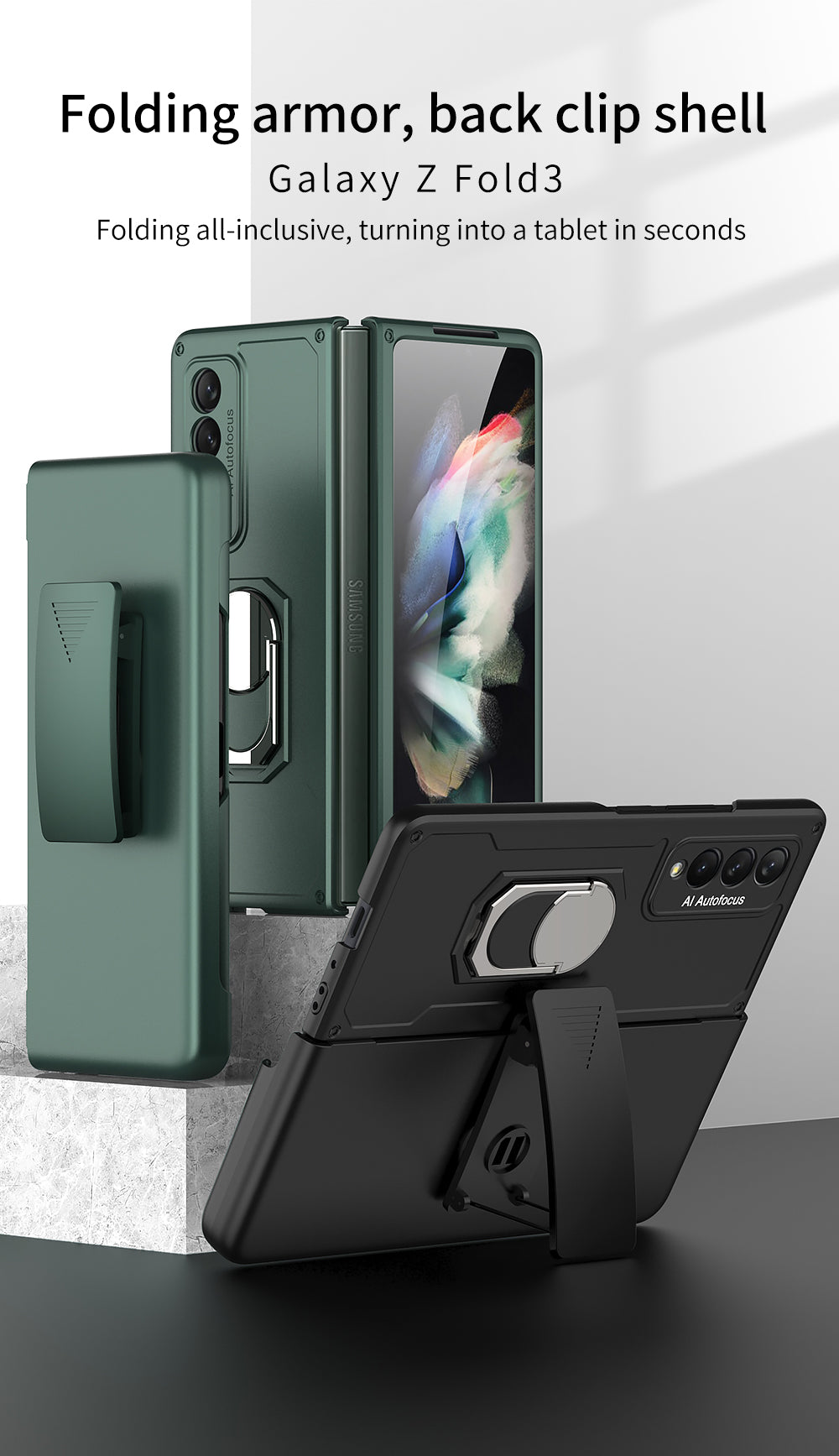 Armor Back Clip Stand Holder Case For Samsung Galaxy Z Fold 3 5G Anti-knock Protection Hard Cover For Samsung Z Fold 3 Case