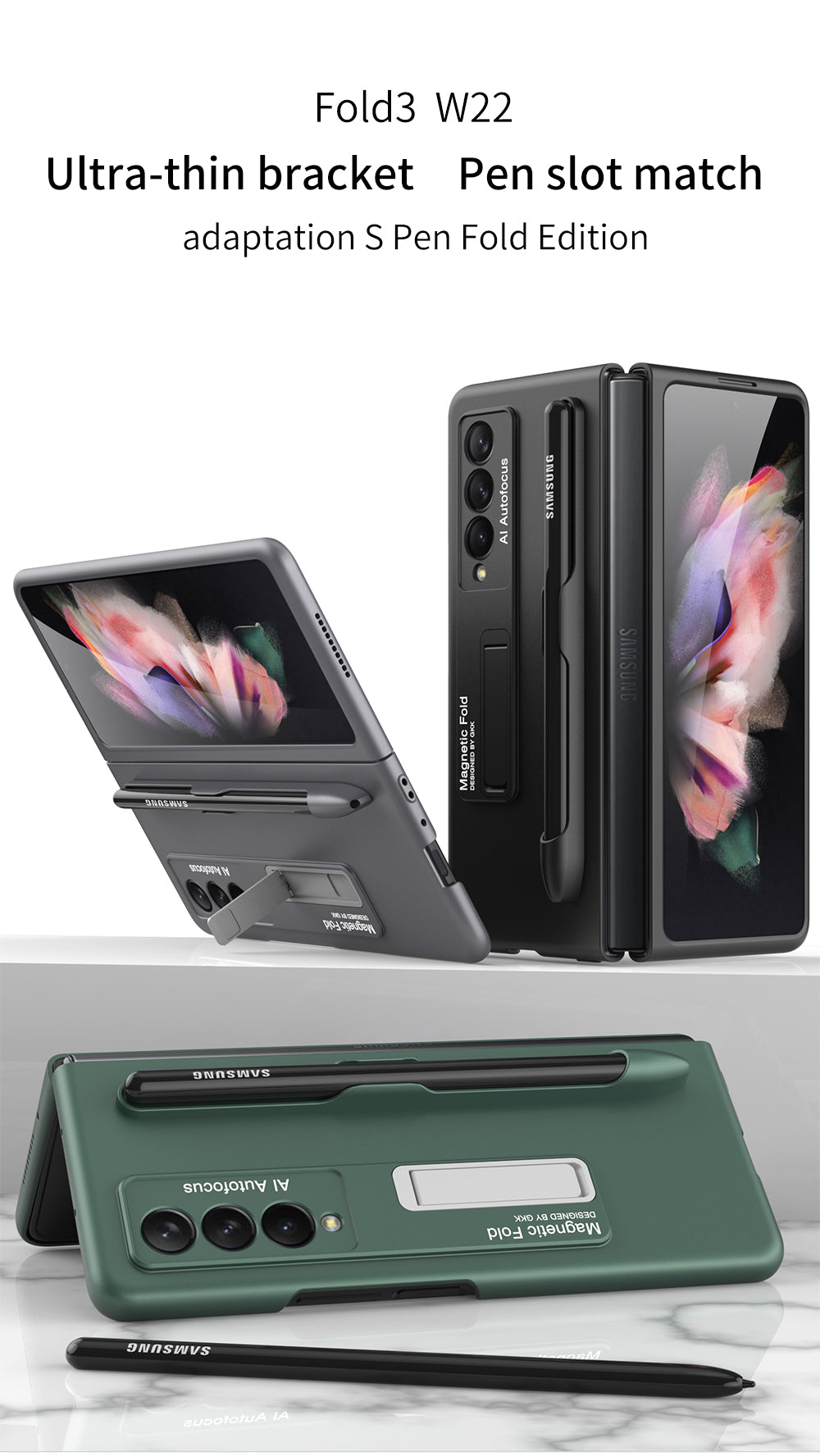 Ultra-thin Stand Holder Case For Samsung Galaxy Z Fold 3 5G With Pen Slot Shockproof Hard Cover For Samsung Z Fold 3 Case