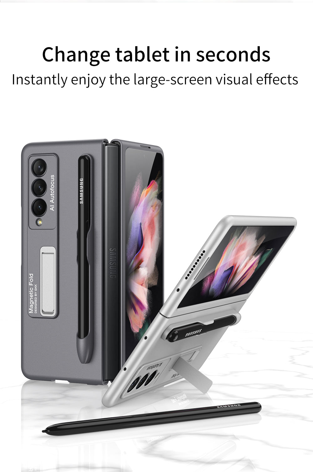 Ultra-thin Stand Holder Case For Samsung Galaxy Z Fold 3 5G With Pen Slot Shockproof Hard Cover For Samsung Z Fold 3 Case