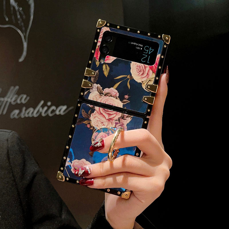 Stylish French Style Flower Ring Phone Case for Samsung Galaxy Z Flip4 Flip3 5G pphonecover