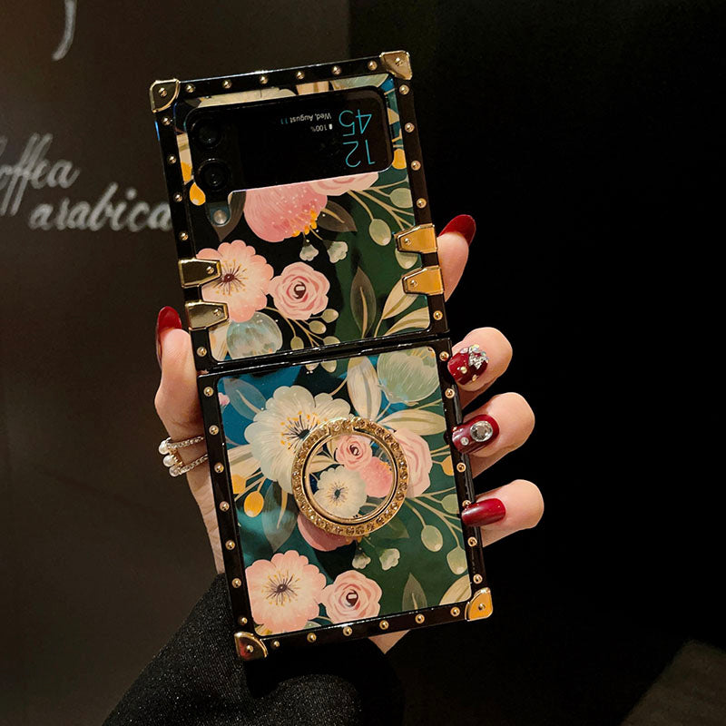 Stylish French Style Flower Ring Phone Case for Samsung Galaxy Z Flip4 Flip3 5G pphonecover