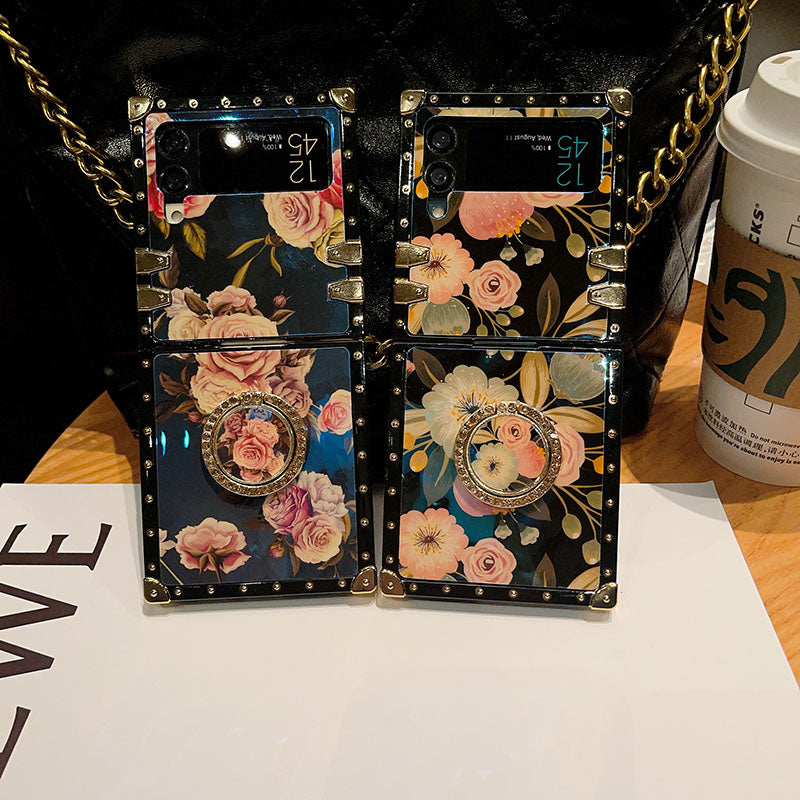 Stylish French Style Flower Ring Phone Case for Samsung Galaxy Z Flip4 Flip3 5G pphonecover
