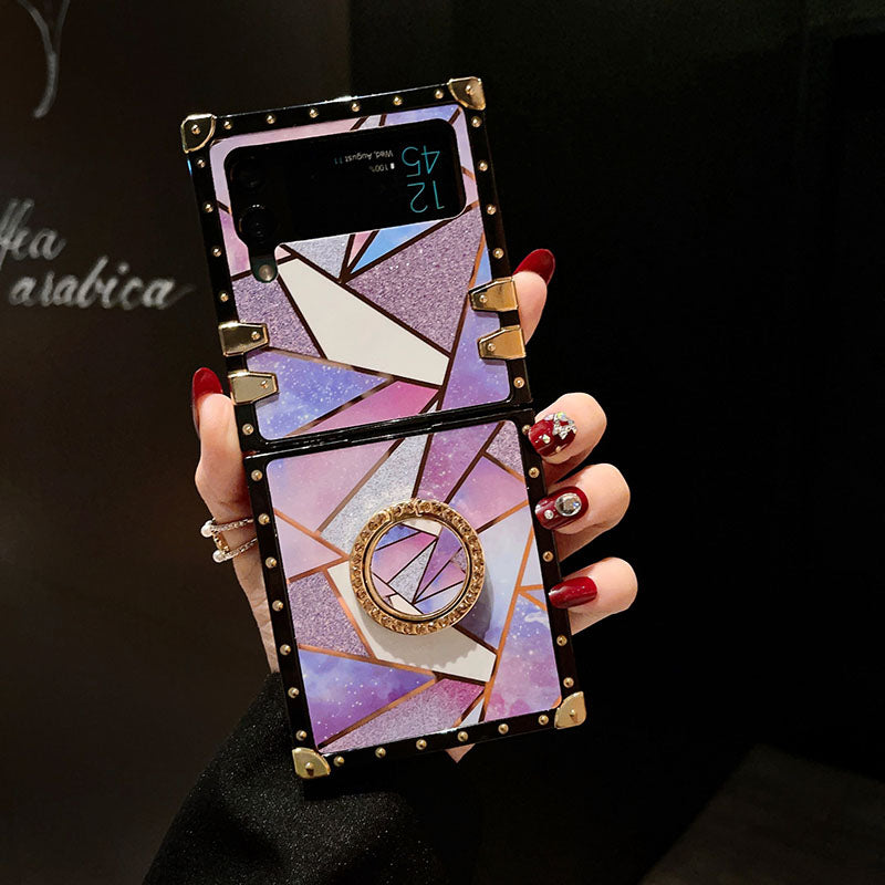 Luxury Rhombus Pattern Ring Holder Protective Case For Samsung Galaxy Z Flip4 Flip3 5G pphonecover