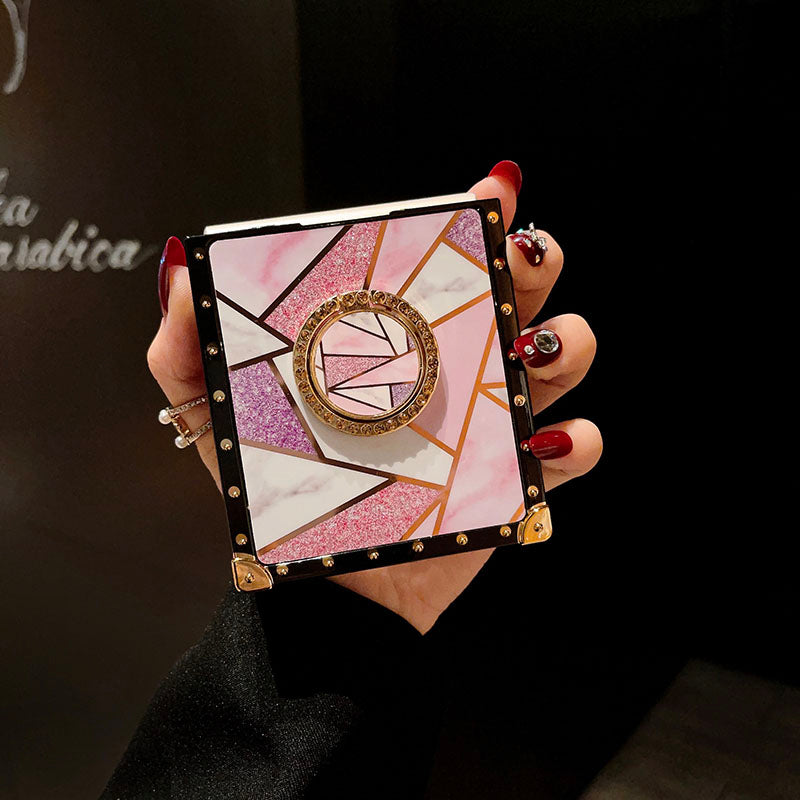 Luxury Rhombus Pattern Ring Holder Protective Case For Samsung Galaxy Z Flip4 Flip3 5G pphonecover