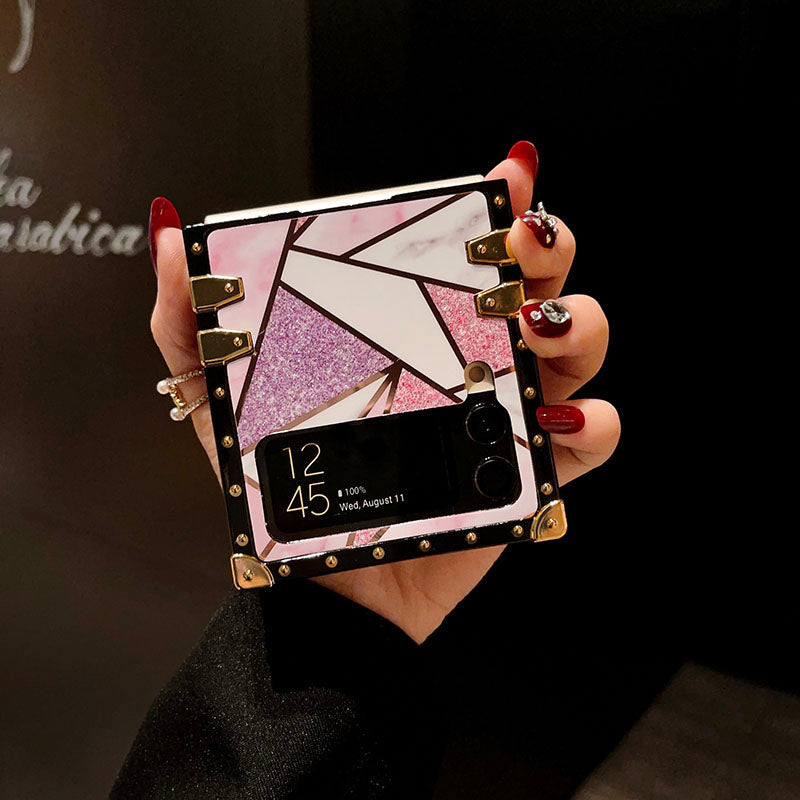 Luxury Rhombus Pattern Ring Holder Protective Case For Samsung Galaxy Z Flip4 Flip3 5G pphonecover