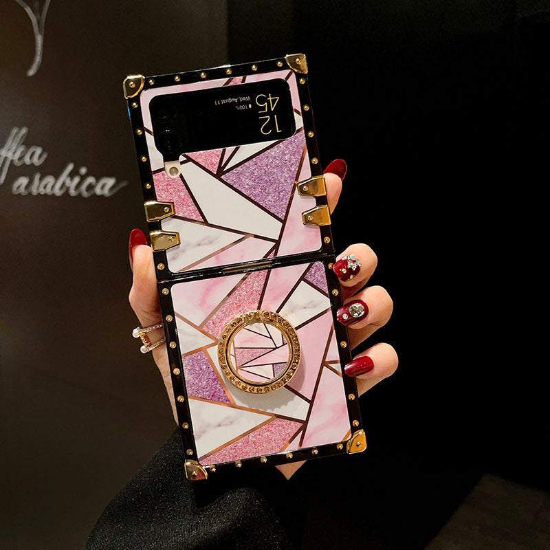 Luxury Rhombus Pattern Ring Holder Protective Case For Samsung Galaxy Z Flip4 Flip3 5G pphonecover