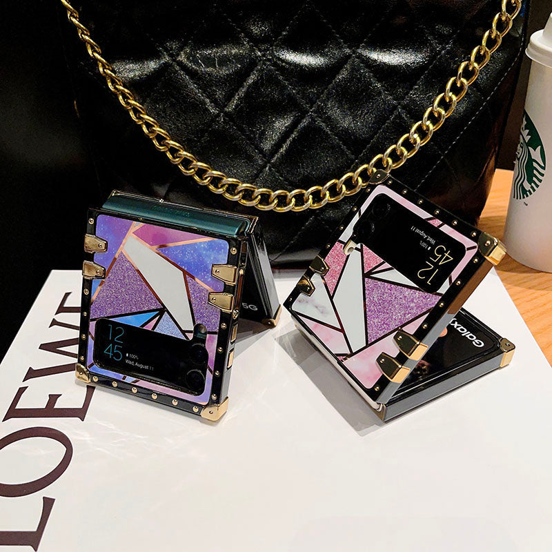 Luxury Rhombus Pattern Ring Holder Protective Case For Samsung Galaxy Z Flip4 Flip3 5G pphonecover