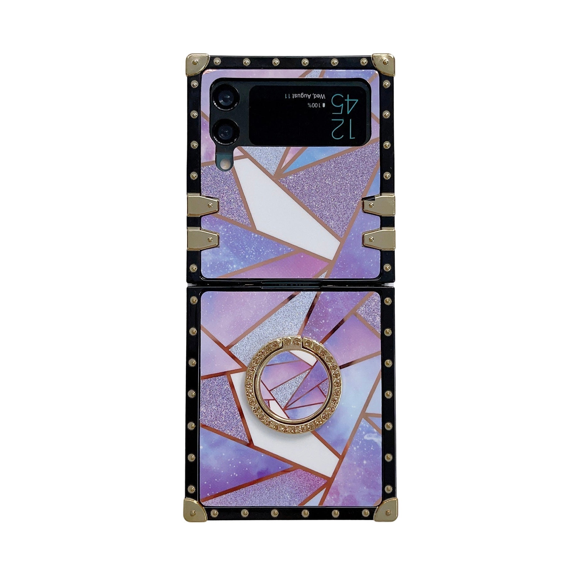 Luxury Rhombus Pattern Ring Holder Protective Case For Samsung Galaxy Z Flip4 Flip3 5G pphonecover