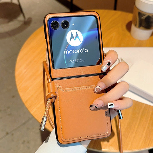Luxury Simple Business Crossbody Lanyard Card Holder Phone Case For Motorola Razr 40