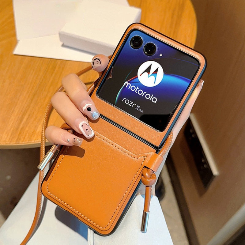 Luxury Simple Business Crossbody Lanyard Card Holder Phone Case For Motorola Razr 40