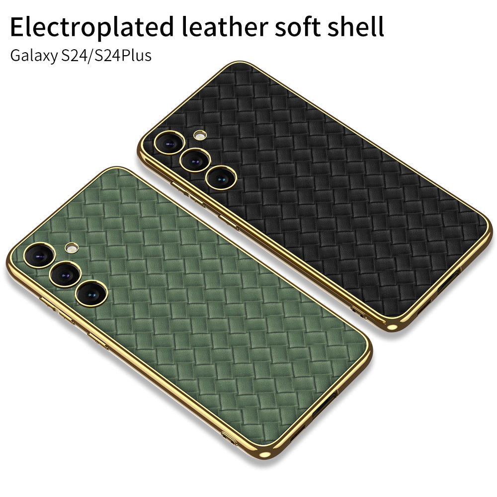 Samsung S24Ultra S24 Series Woven Pattern Electroplated Plain leather Phone Case
