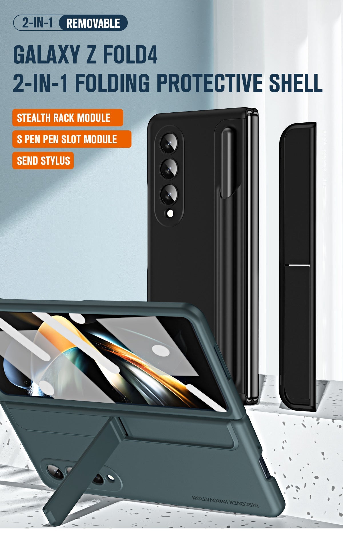 Samsung Galaxy Z Fold 5 Case with Tempered Glass Protector and Detachable Pen Slot