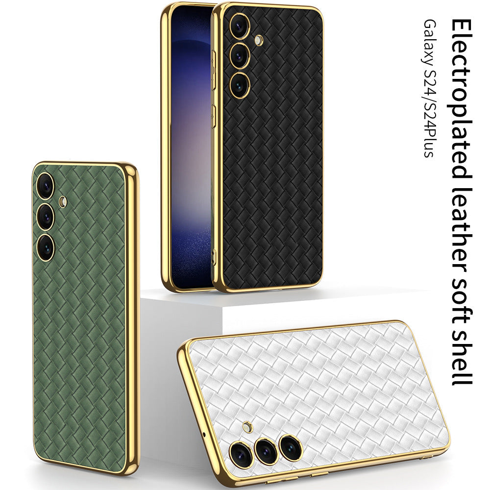 Samsung S24Ultra S24 Series Woven Pattern Electroplated Plain leather Phone Case