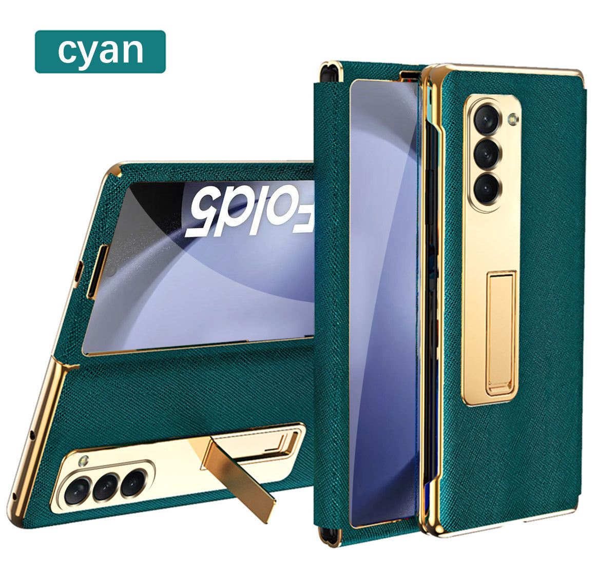 Leather Samsung Galaxy Z Fold5 Case Electroplating Bracket One-piece All-inclusive Drop-proof Case
