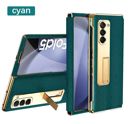 Leather Samsung Galaxy Z Fold5 Case Electroplating Bracket One-piece All-inclusive Drop-proof Case