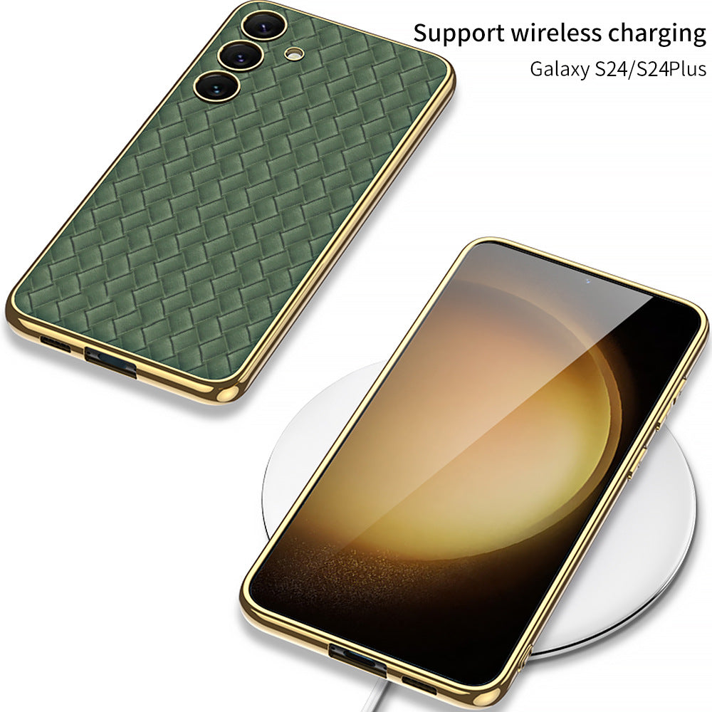 Samsung S24Ultra S24 Series Woven Pattern Electroplated Plain leather Phone Case