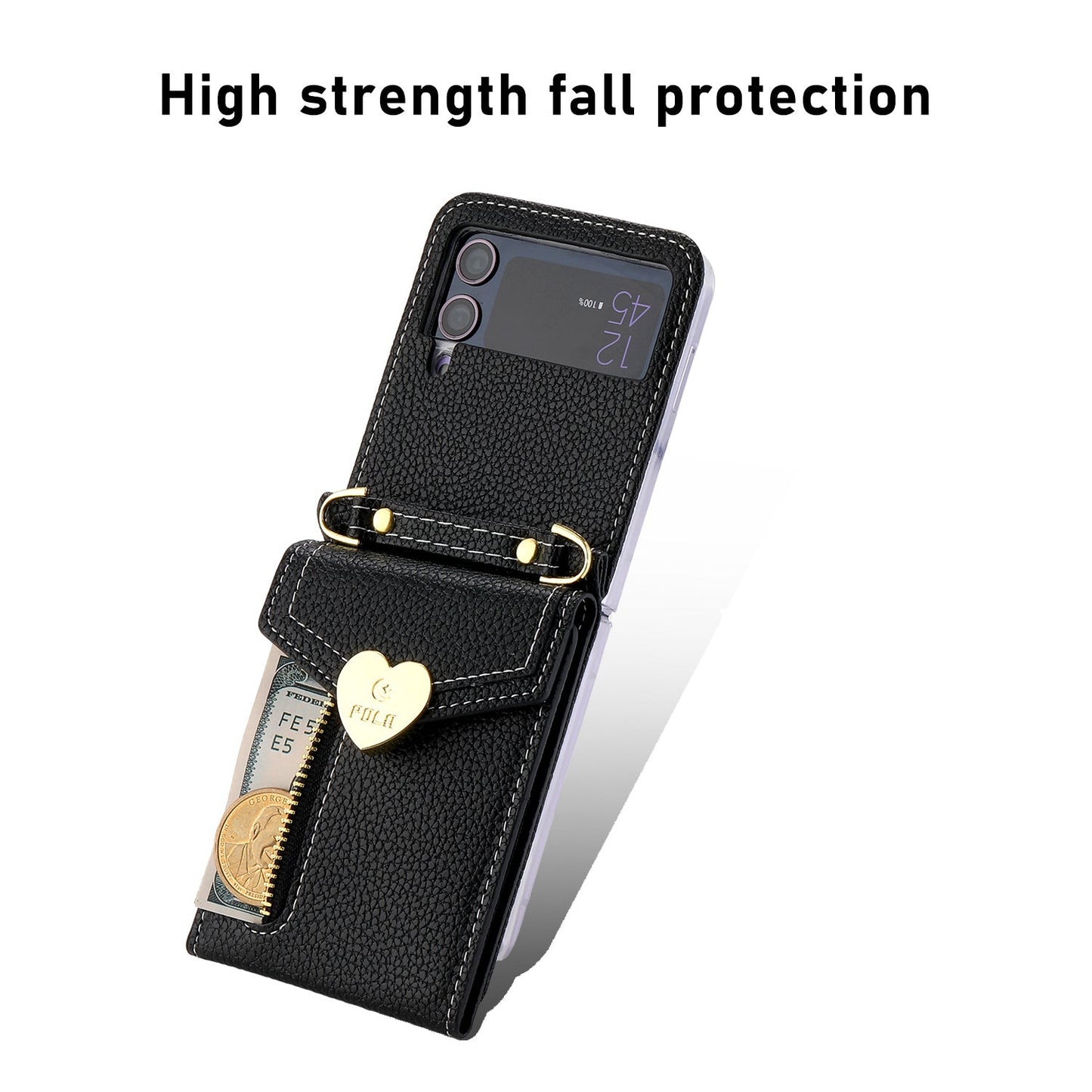 Samsung Z Flip5 Case Z Flip4 Lychee Pattern Zipper Cardholder Diagonal Folding Case