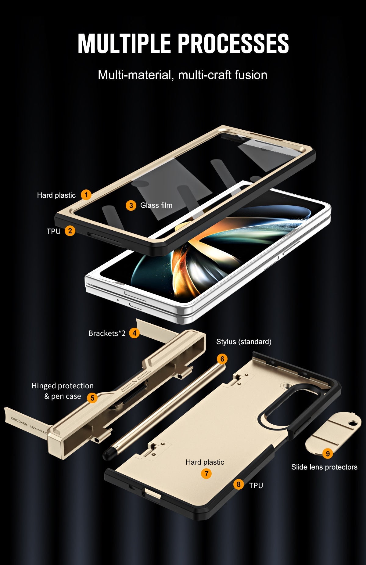 Ultra Strong Drop Prevention Case For Samsung Galaxy Z Fold5 With Bracket and Front Film Free Stylus