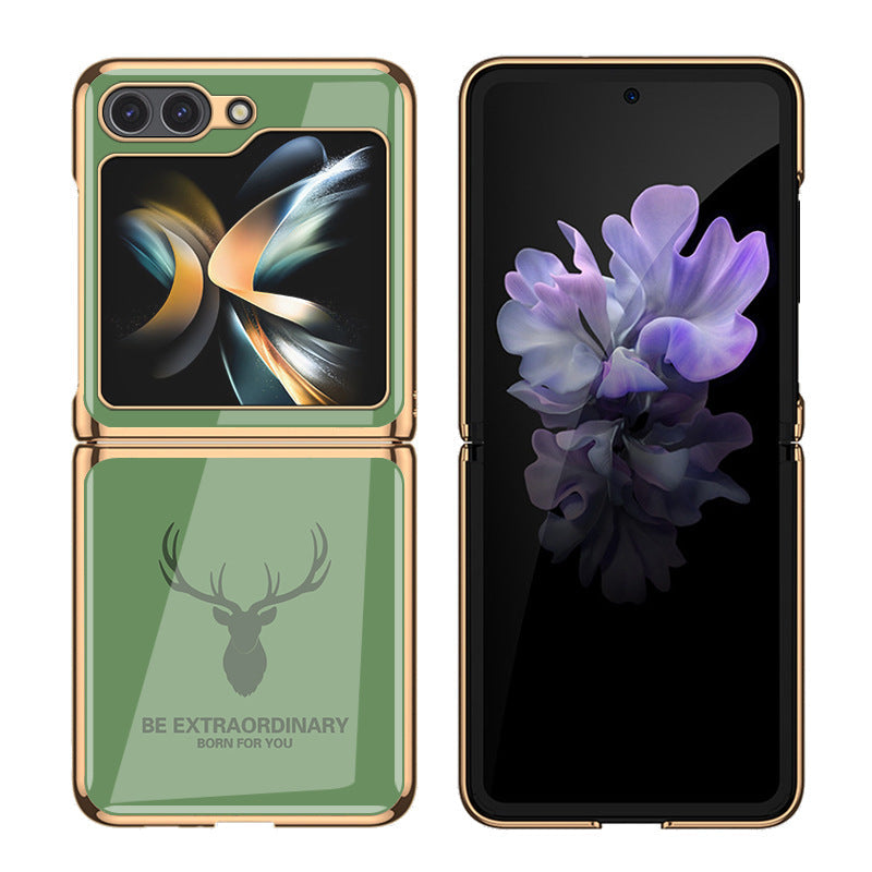 Simple Deer Head Samsung Z Flip5 Shell Electroplated Glass Protective Case