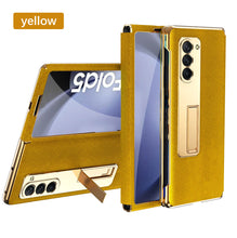 Cargar imagen en el visor de la galería, Leather Samsung Galaxy Z Fold5 Case Electroplating Bracket One-piece All-inclusive Drop-proof Case
